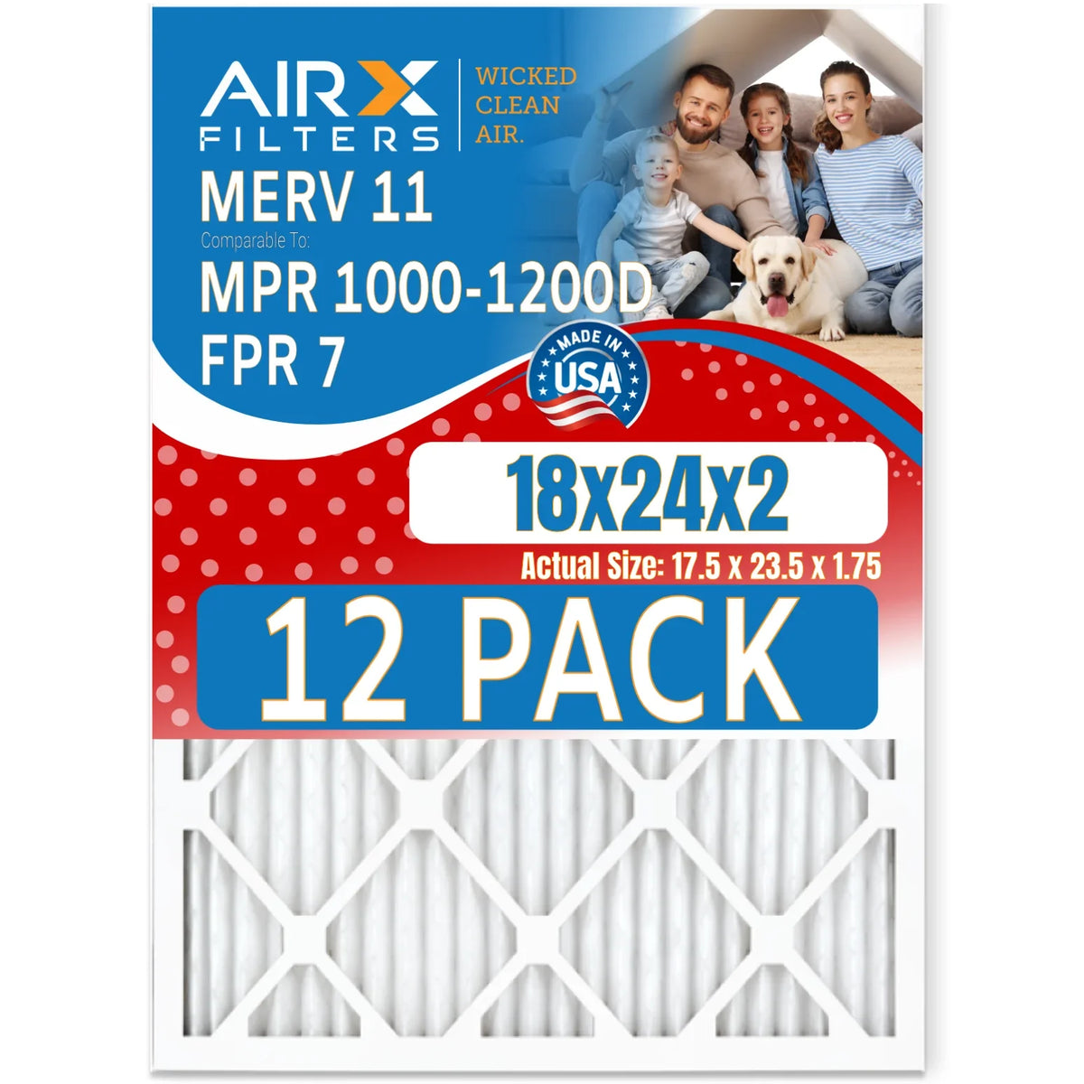 AIRX AIR. 12 WICKED USA MERV 7 to 18x24x2 Furnace Pack by Air of FPR 11 in FILTERS CLEAN Filter Filters MPR Made 1000, 1200 MPR & Rating, - Comparable