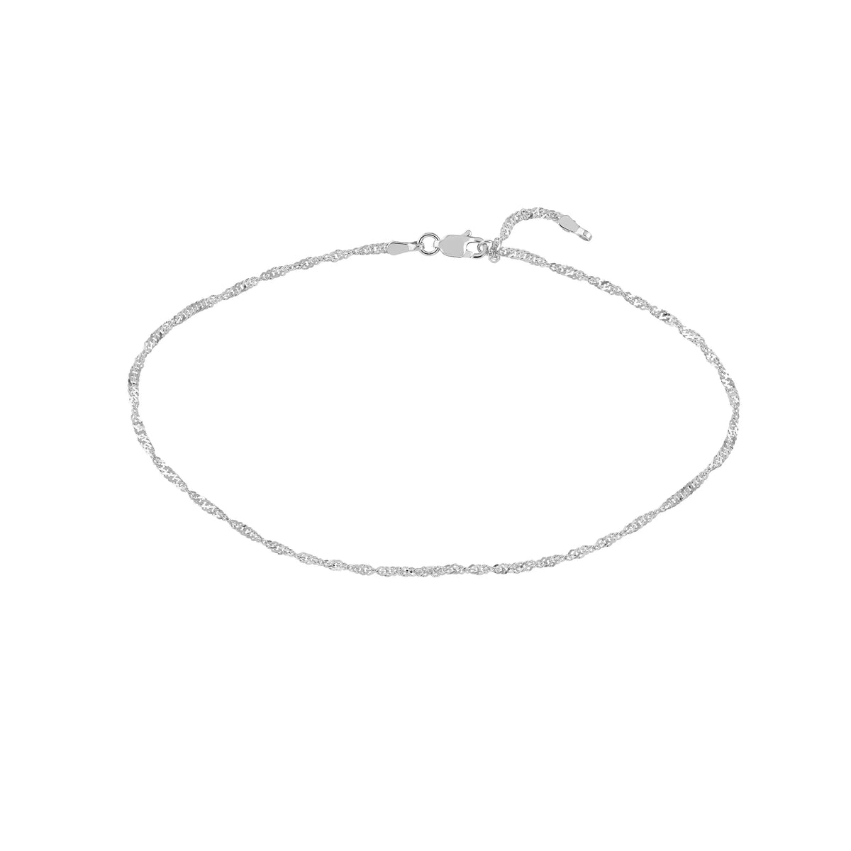 Anklet White Gold Adjustable Singapore 1.7mm 14K Women's 9"-10"