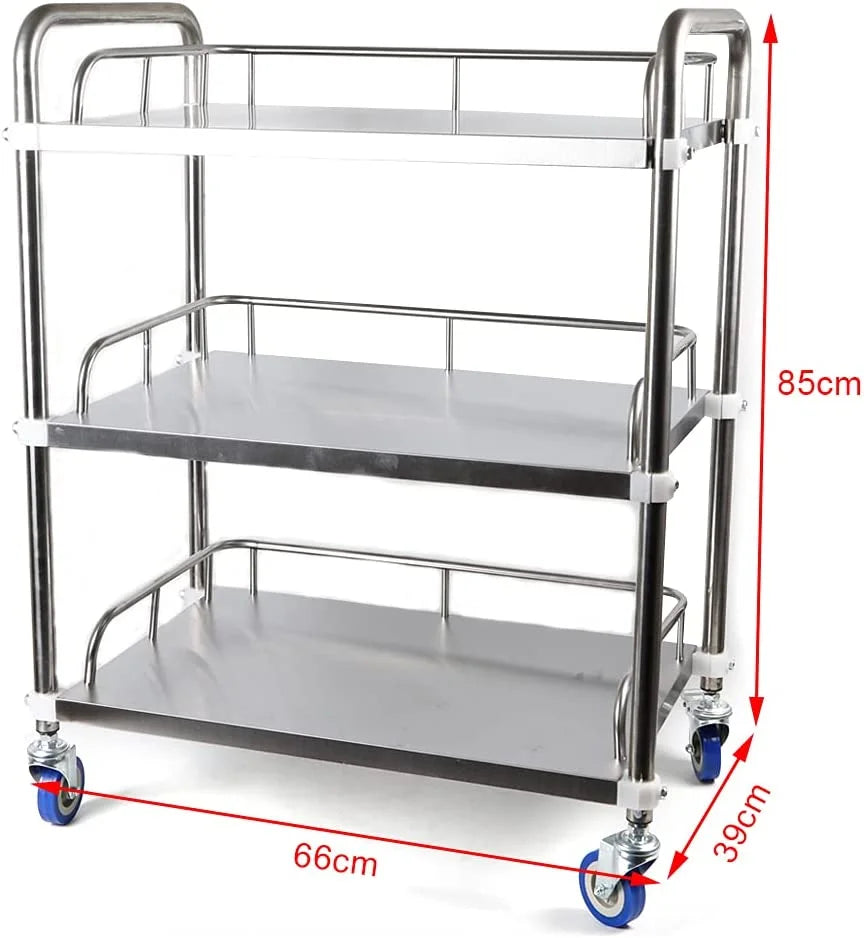 Mobile with Lab Steel Utility for 3 Use Stainless Cart Silver Trolley Restaurant Cart Shelf Household Layers Hotel Multifunction Wheels Rolling Cart Home Silent Shelves Serving Locking Storage