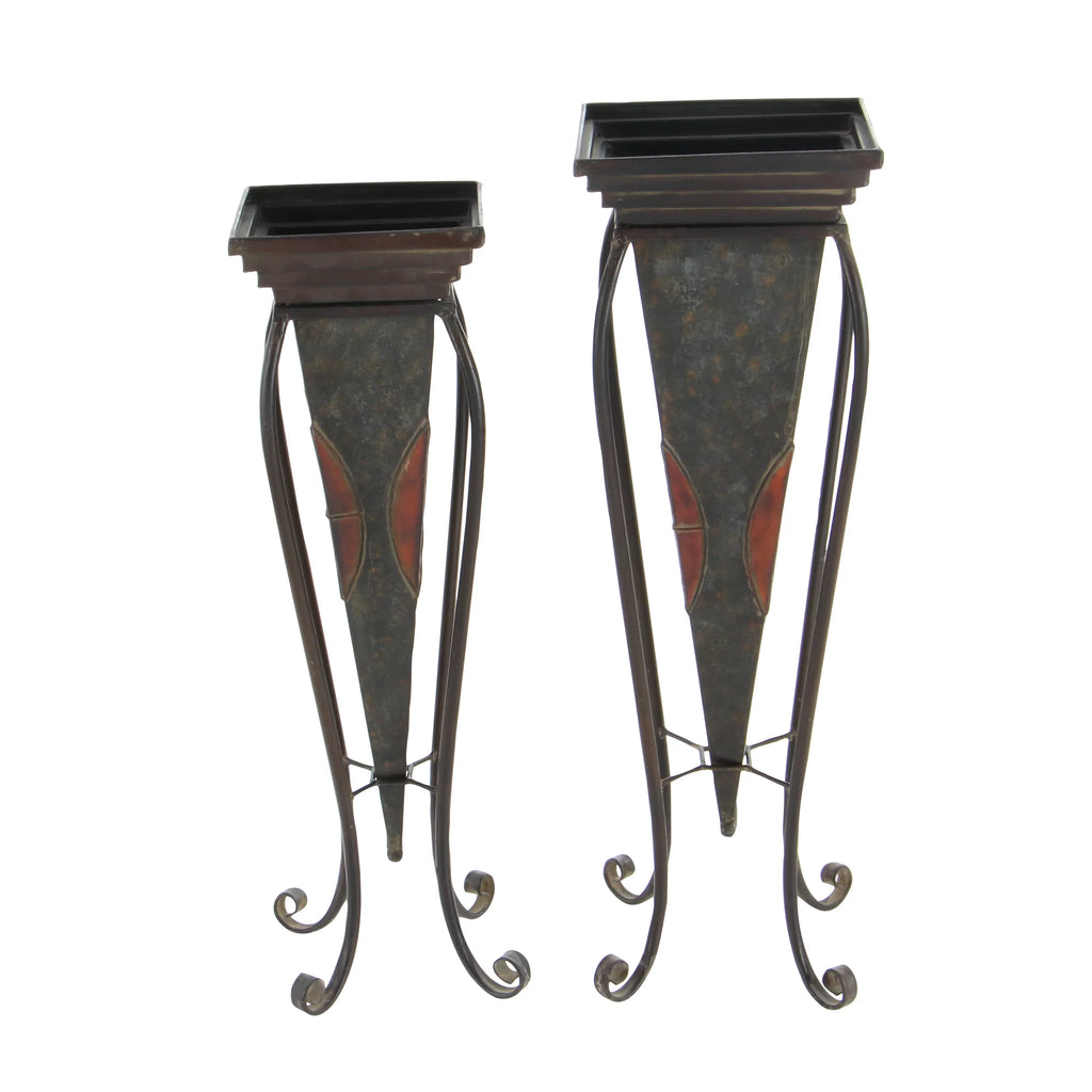 (2 DecMode Outdoor 28"H Indoor Count) Stand Planter Metal Scroll with Brown 30",