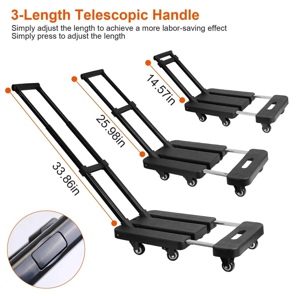 Dolly Cart Platform 165LBS Duty Folding Utility Luggage Cart Hand Heavy Handle 1 Black Truck Ropes iMounTEK Elastic Retractable with Luggage for