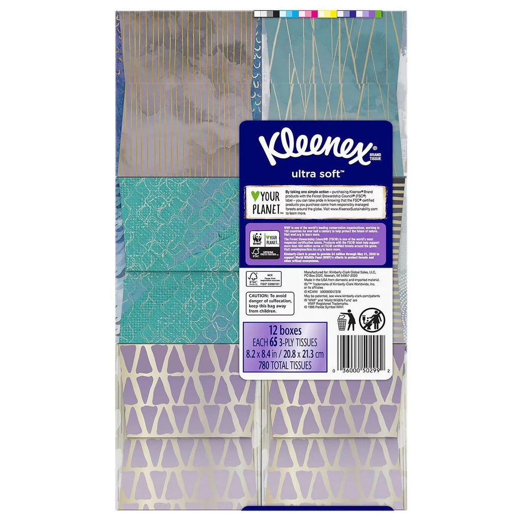 Facial (12 - Soft Boxes Ultra Cube 65 tissues) Kleenex Tissues Pack,