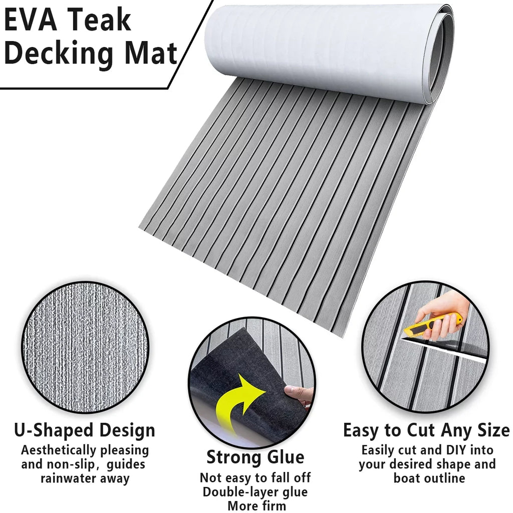 35" Boat Self-Adhesive Teak Non-Skid Mats/Decking Deck Foam Decking Sheet/Carpet Sea for Marine 94"x Faux Flooring RV Fits Pad Boat EVA Yacht HJDECK