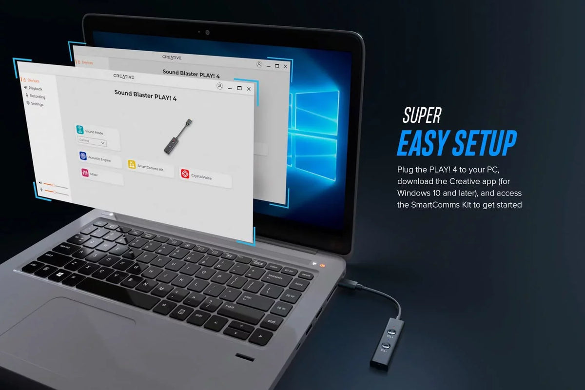 Blaster Sound Auto 4 External Play! DAC VoiceDetect Mute/Unmute, Mic Hi-res USB-C Adapter and Ft. Sound