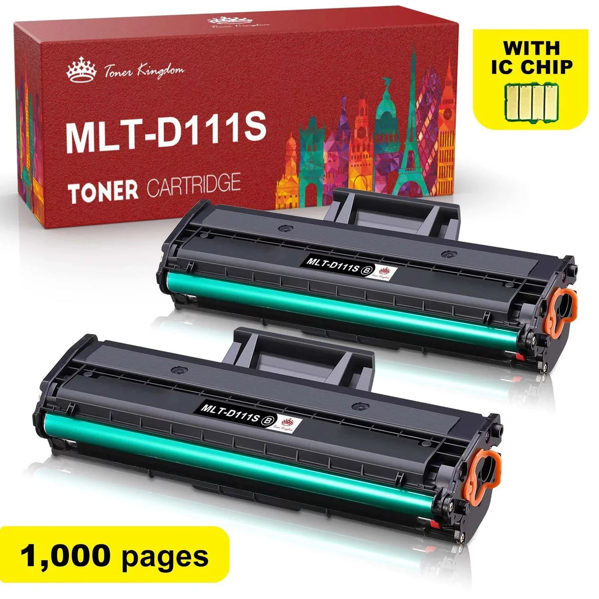 MLT-D111S MLT111S Toner Printer Compatible M2022W (Black) D111S M2026W for Xpress SLM2020W 111L 111S Samsung M2070FW 111S M2024 Cartridge 2-Pack MLT-D111S