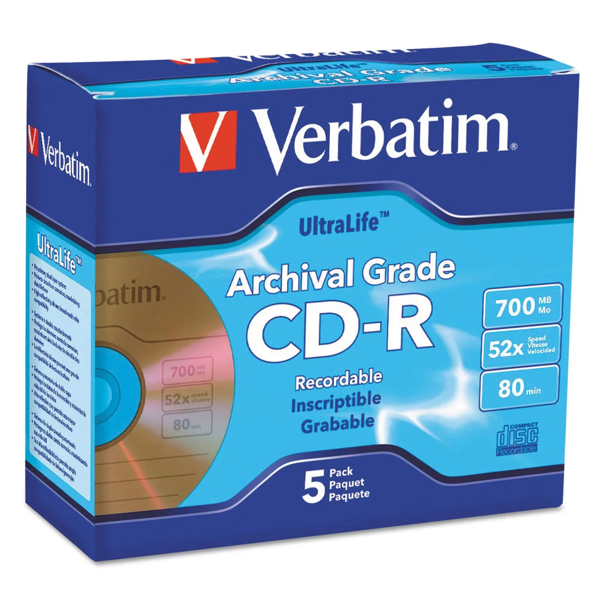700MB Verbatim 96159 UltraLife Spindle Model 50 Grade CD-R Gold Archival 52X Disc Packs
