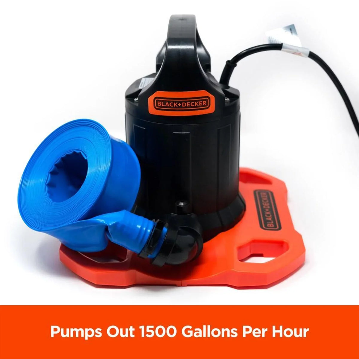 Submersible 1500 GPH Black+Decker Pump Hose with Pool Automatic Discharge Cover