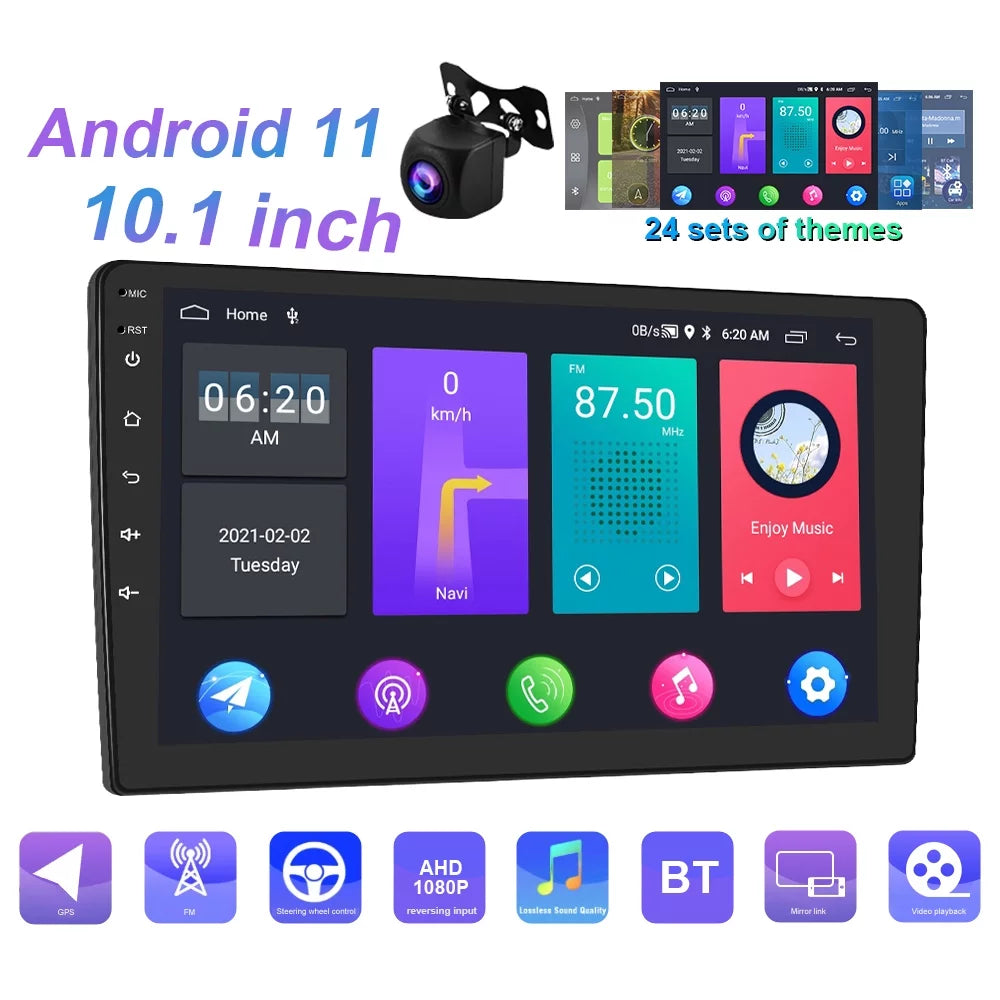 Link inch Din Rear Radio View Stereo Car Mirror Player 11 MP5 Car with Double Touch 10 Screen Car HD Android Podofo Bluetooth AHD GPS 10.1 inch Camera