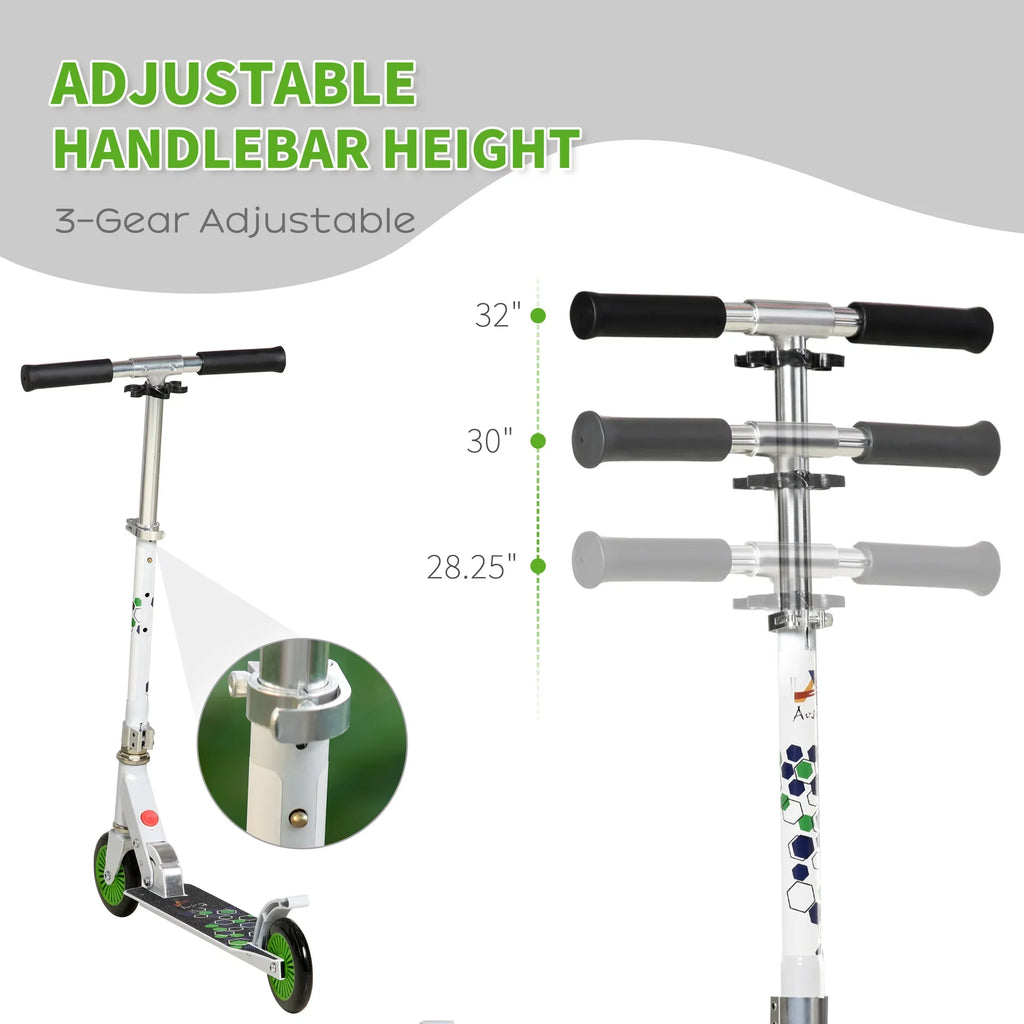 with Durable Push Adjustable Aosom Handlebar, Kids System, One-click Kickstand, Rider Kick and & Wheels Dual Folding Scooter for w/ Girls, Bearings, Sturdy Boys Brake White