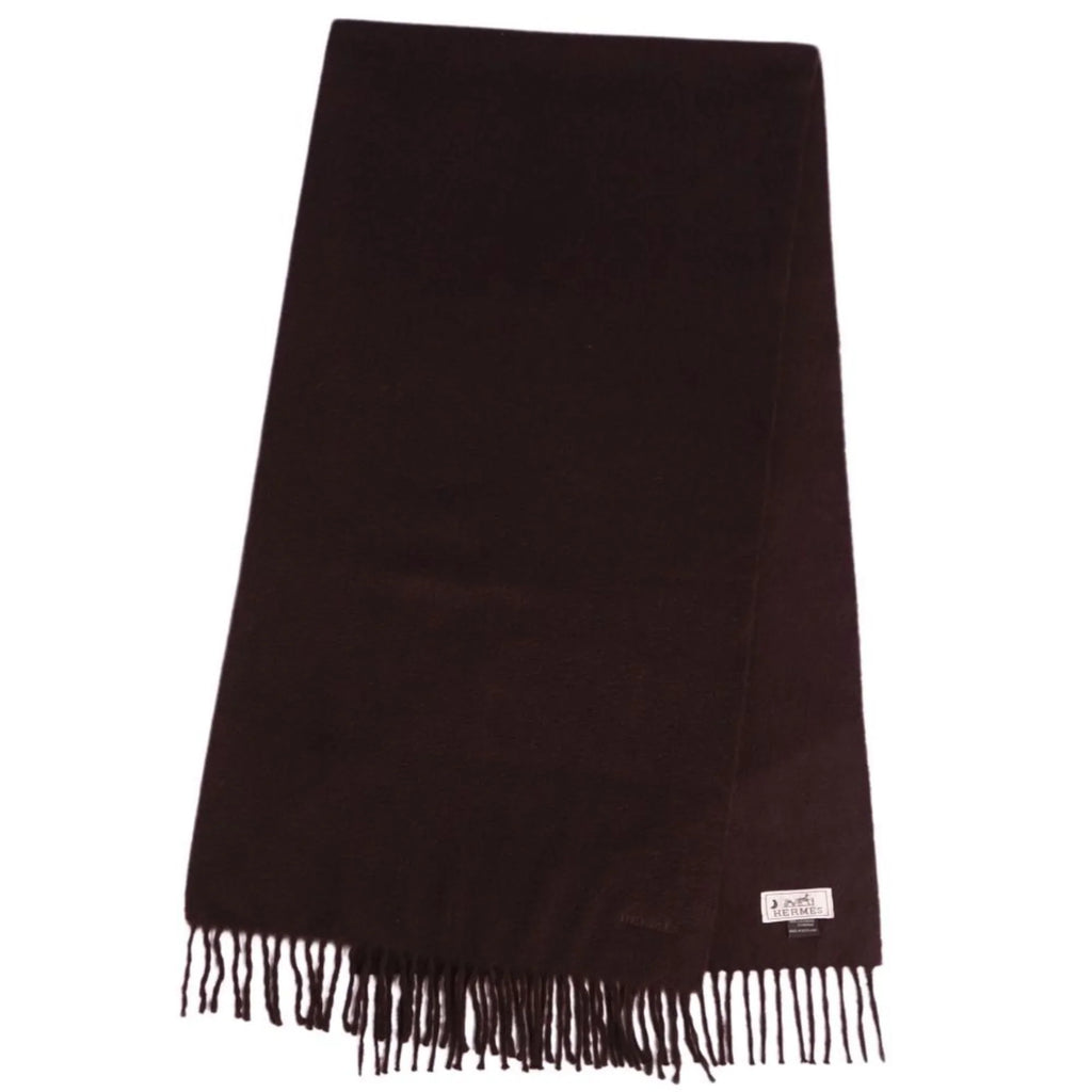 dark cashmere women's (Good) men's 100% scarf HERMES brown Pre-Owned embroidery