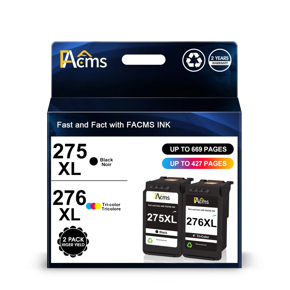 Compatible TS3500 with FACMS Ink PG-275 276XL 275 Combo Canon TR4720 for TS3522 Tri-Color) Printer Pack 275XL Replacement Printer(1 PIXMA 275 276 Ink Black,1 TR4722 TS3520 CL-276 Canon