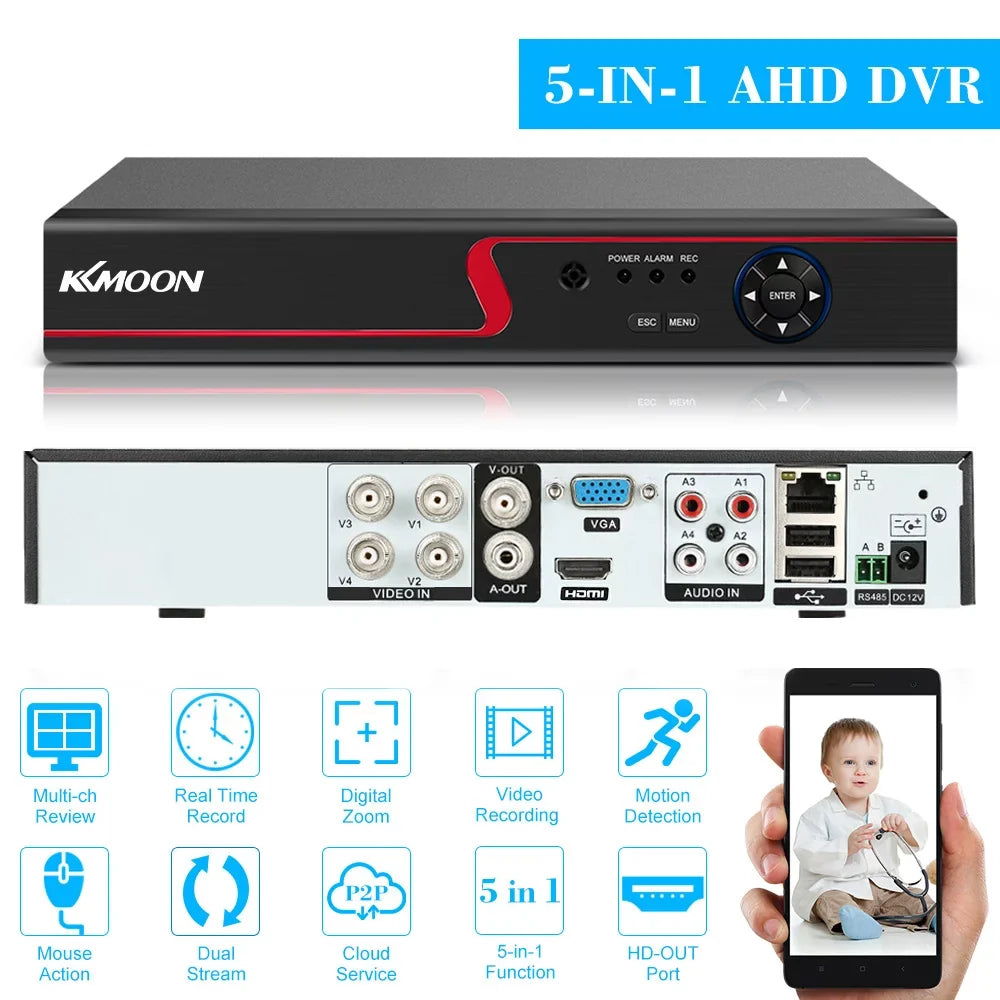 System office Full kit Home HDD) Remote for (NO Digital DVR Phone 4CH Monitoring DVR 1080P Recorder Plug Video KKmoon CCTV P2P AHDAnalogTVICVI/ Definition High