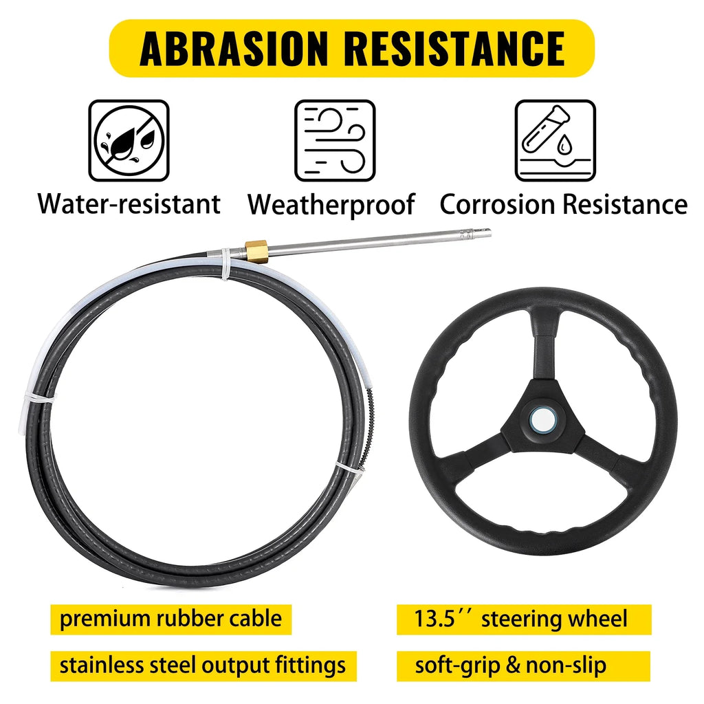 Outboard Cable 13 VEVORbrand 12 Accessories Ft. with Mechanical In. Rotary Steering 12 Boat Boat Wheel, Ft.