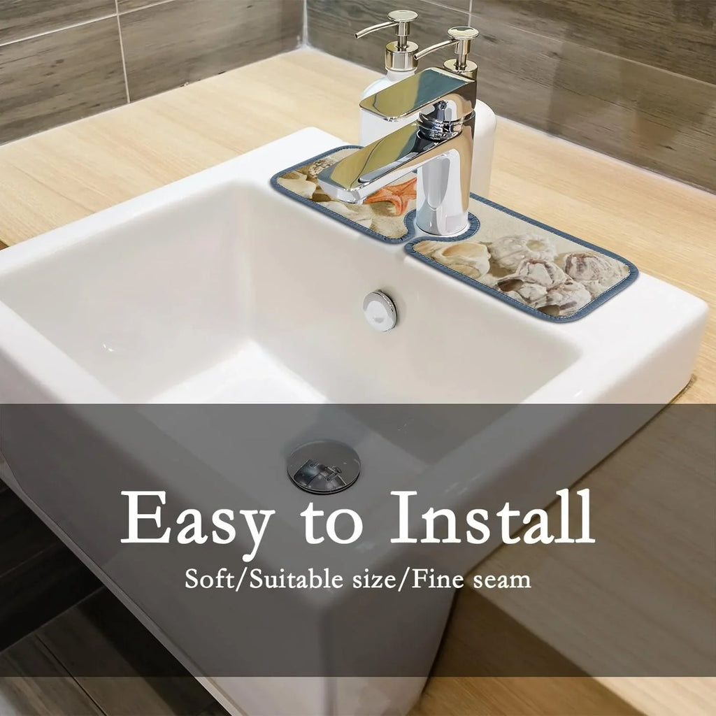 Drying Sea Catcher, Mat, Mats Absorbent Kitchen Sinkmat Summer Splash Bath 3PCS Beach Washable Guard Countertop Drip Bestwell Starfishes Sink Faucet Microfiber