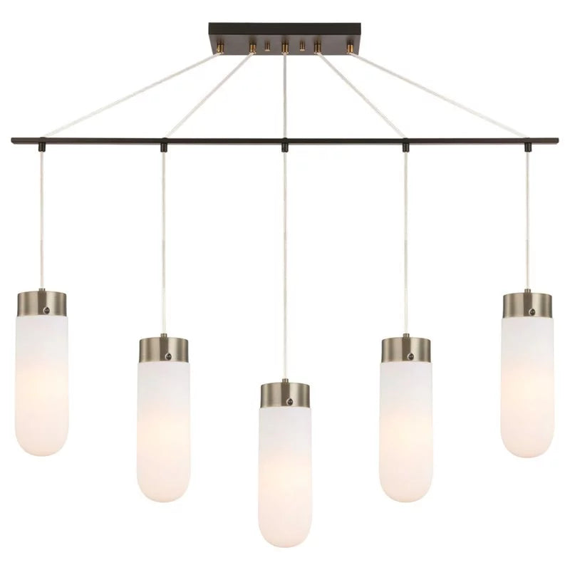 Opal Bullet Tanner Lighting Woodbridge LED 5-Light in Bronze Chandelier 42"