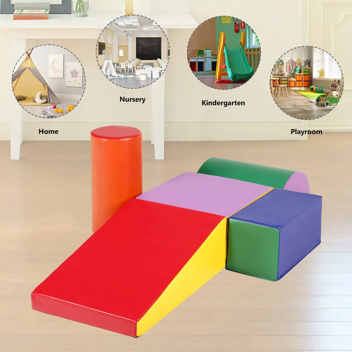 Yellow Crawl Toddler, and Indoor, Red 5Pcs Baby AILEEKISS Soft Blocks Climb Set & Climb for Foam Toy