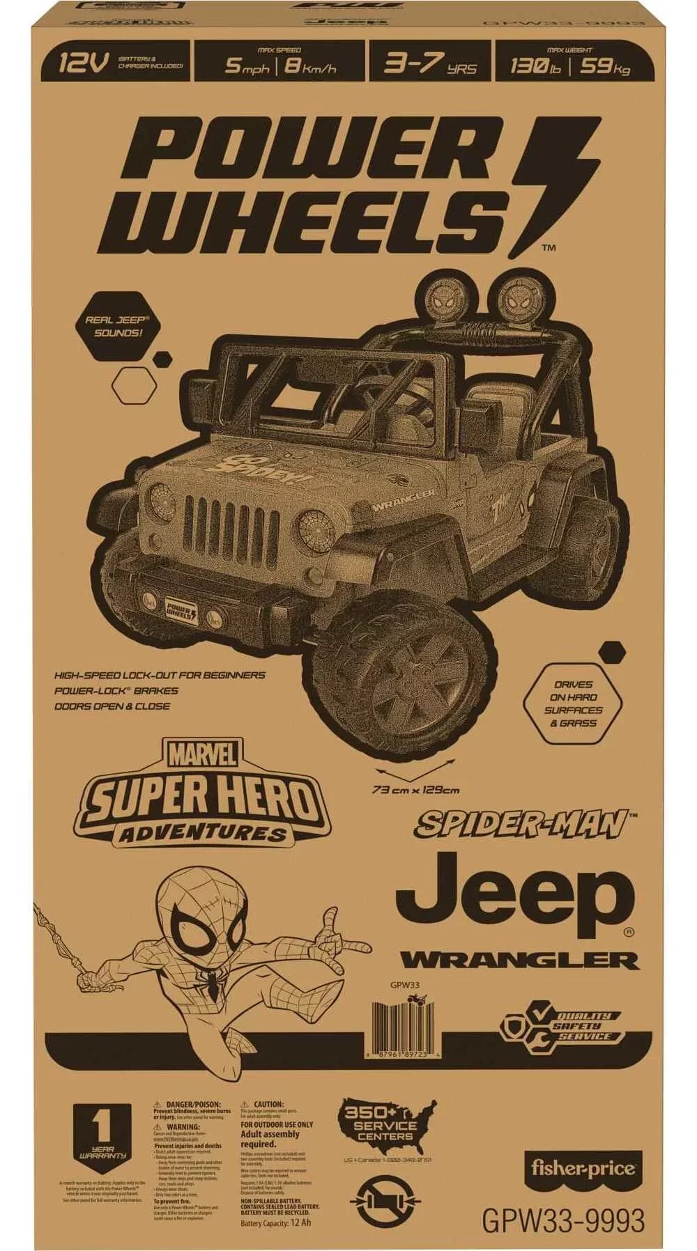 Child a 3-7 Spider-Man Power with Wrangler Sounds, Ages Ride-On Battery-Powered 12V for Vehicle Wheels Jeep