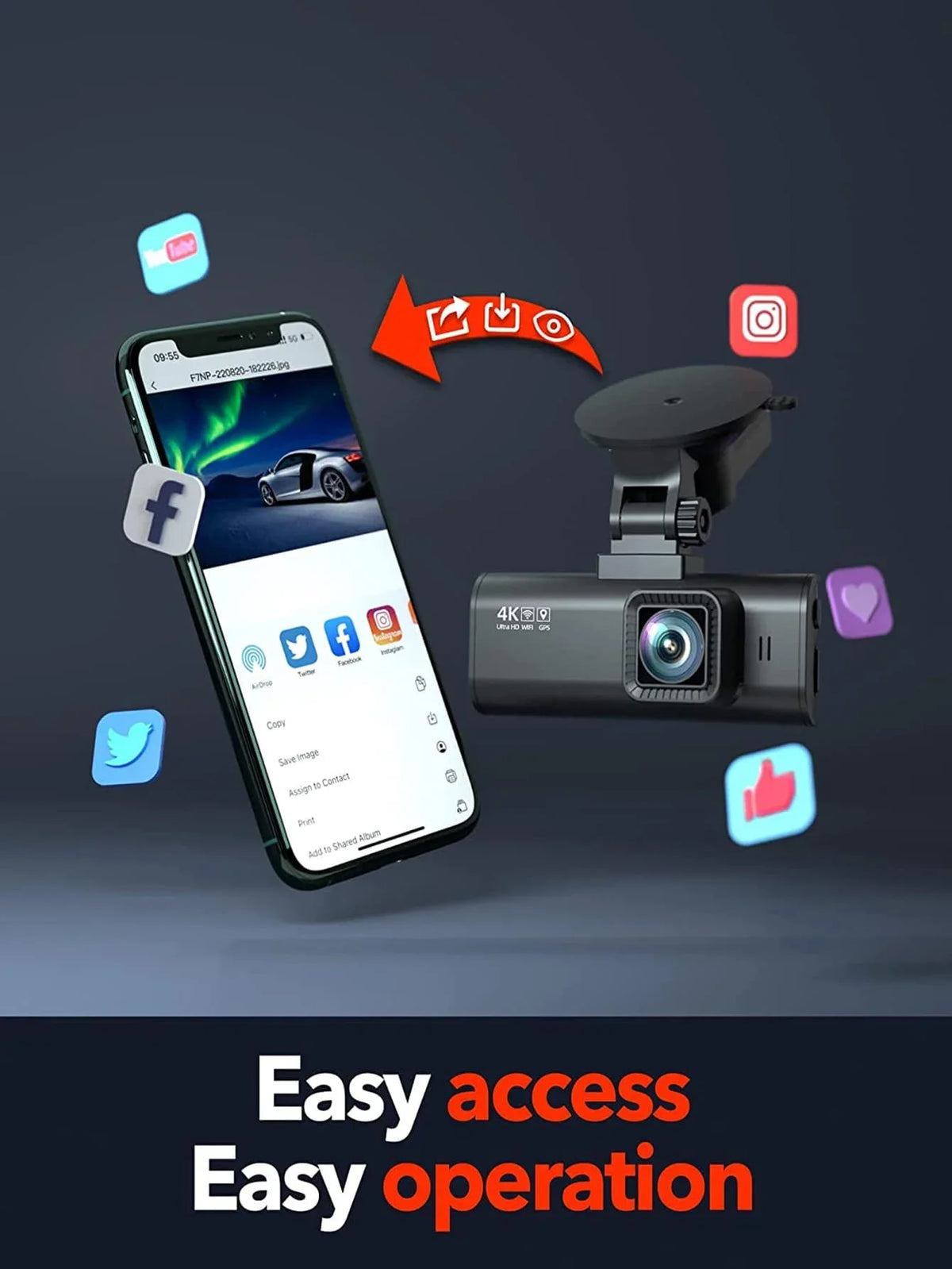 4K Wi-Fi, Camera, Dash GPS Hardwire and Cam with Front Kit Type-C