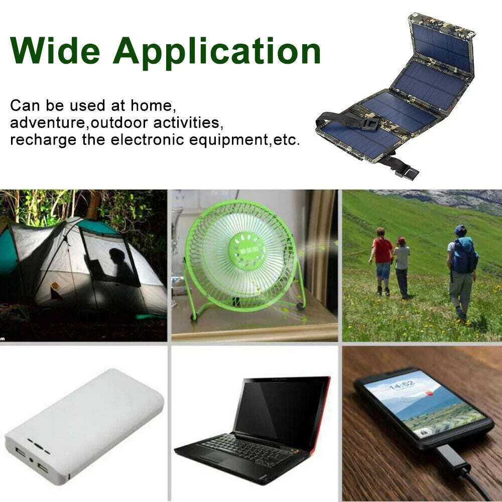 Panel Outdoor Bank Charger Solar Power Paddsun Phone 80W Camping Folding USA Hiking USB
