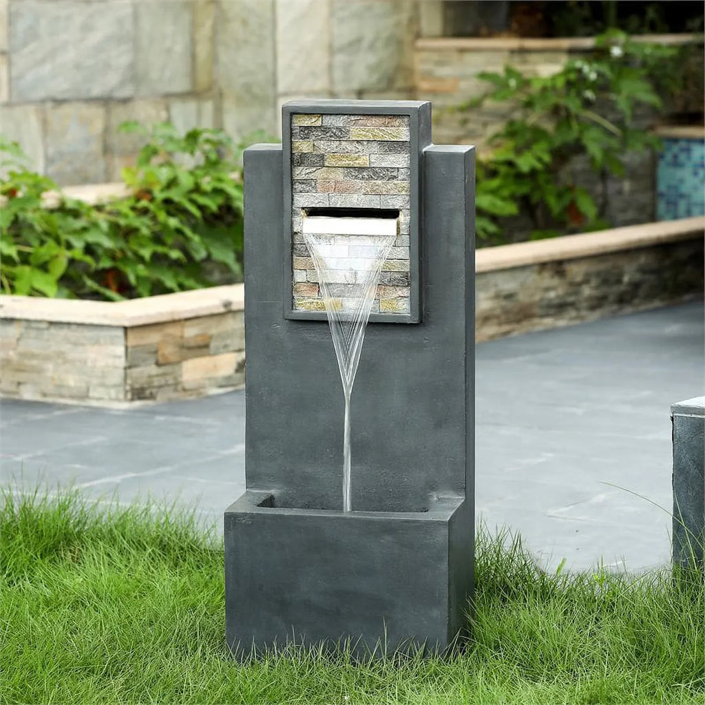 Texture & in. Finish LED Contemporary Fountain 32 Jeco Light FCL186 with Rock
