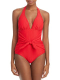 Halter Shoshanna Knot-Front Swimsuit Womens One-Piece