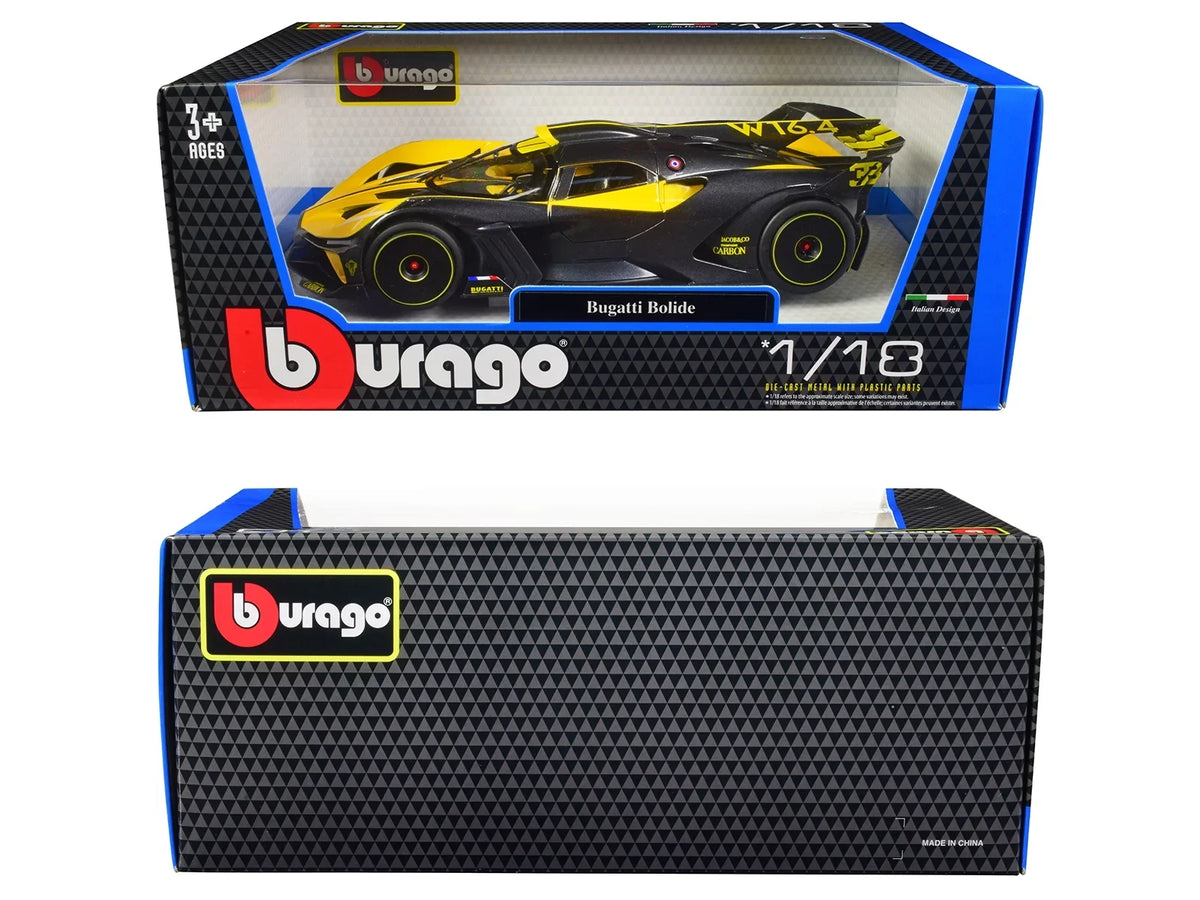 Model Carbon 11047y Bburago Car Gray Yellow Diecast Bugatti Bolide 1-18 &