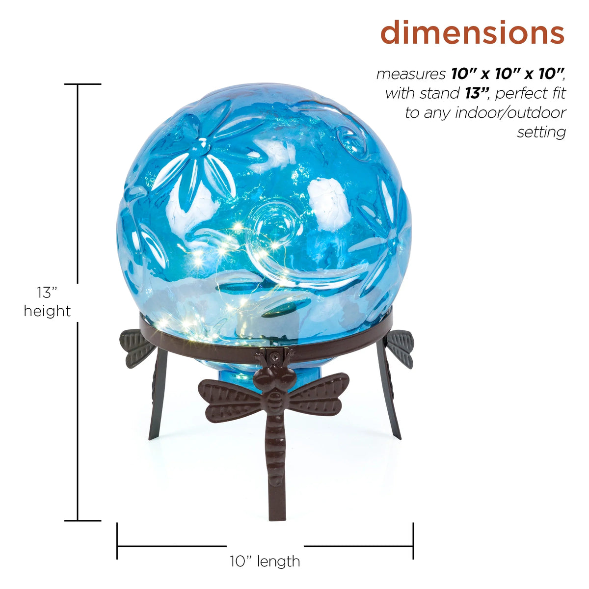 Gazing 10" W Glass L Blue H Corporation Embossed x Alpine 10" 13" Light-up x Globe,
