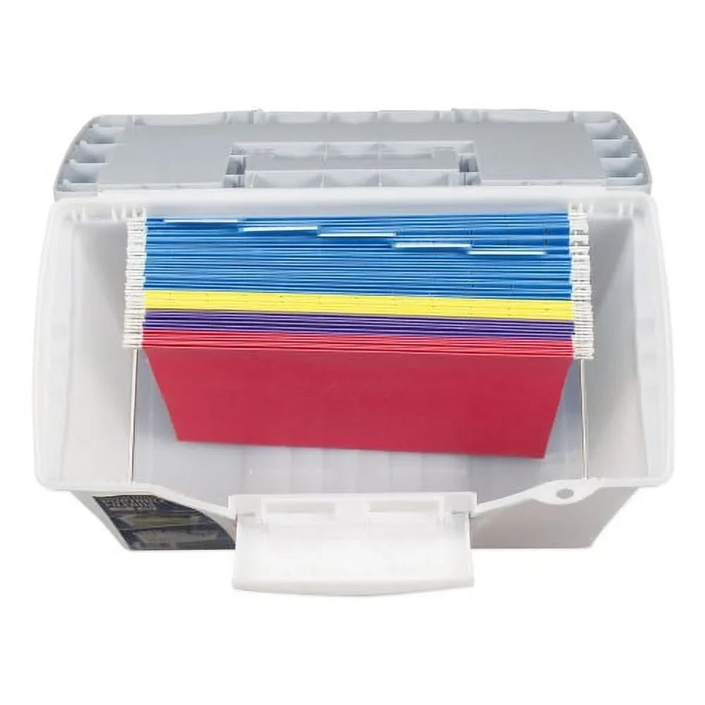 Files, 12", 14.5" Lid, Portable Letter/Legal 10.5" Storex x Letter/Legal Clear/Silver with Filebox Organizer x