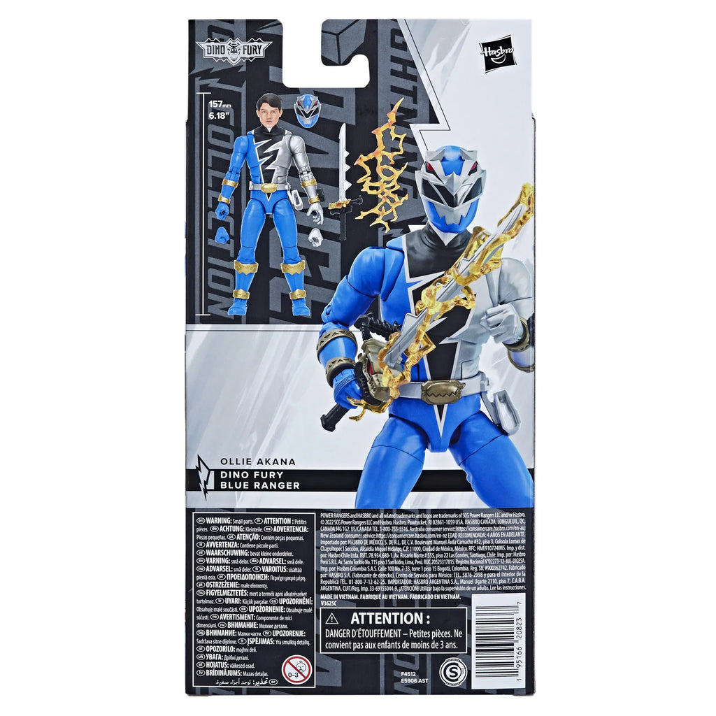 Rangers 6-inch Ranger Fury Figure Blue Collectible Premium Collection Power Accessories Lightning Action Dino Toy with