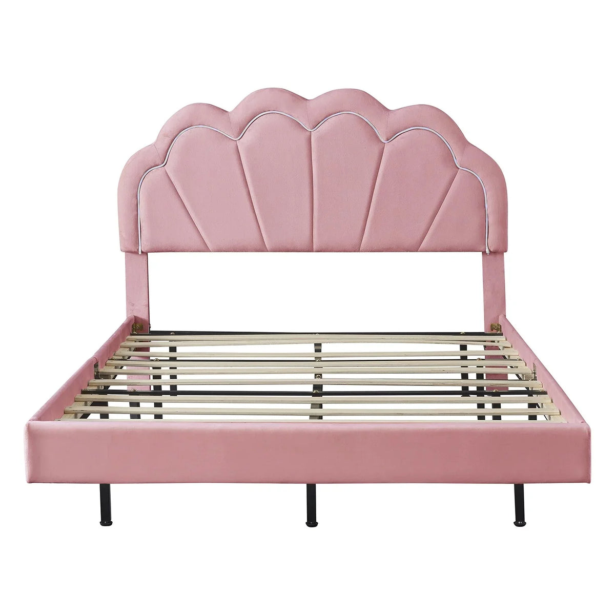 Platform Wooden with Beige Full LED Slats Bed Smart Size Support