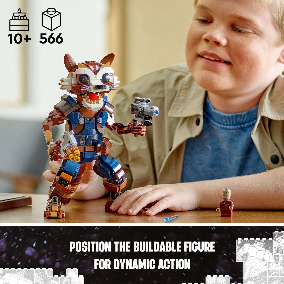 Baby Boys Marvel of Marvel Toy Guardians Buildable 10 Girls Play LEGO Action Groot Up, for for Kids, Rocket Inspired the Ages Display, & and Figure for 76282 and and Galaxy Gift Minifigure, Marvel