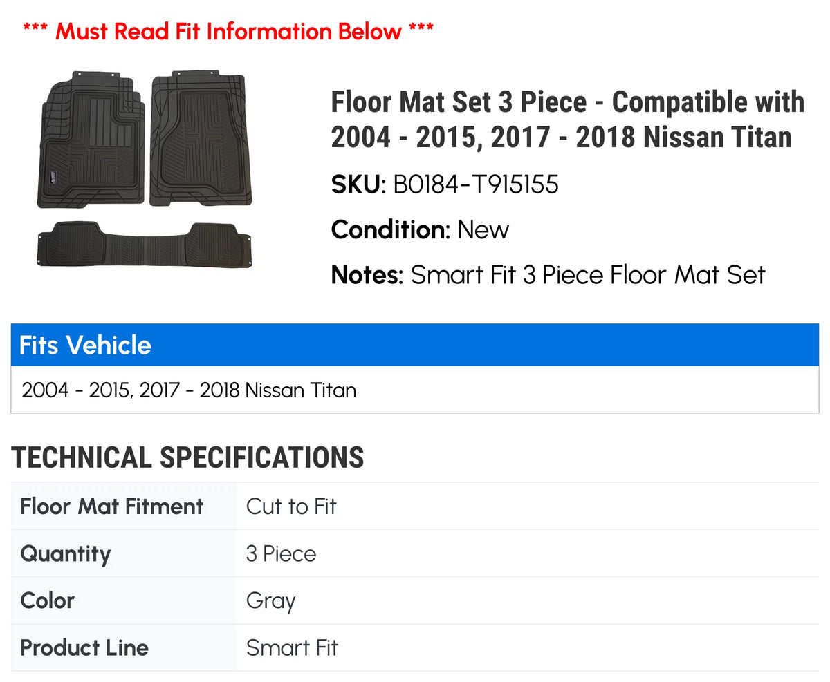 2018 2004 2010 Compatible with Floor Set Nissan 2017 2007 Mat - Titan 2008 2014 2006 - 3 2012 Piece 2005 2011 2009 2015, - 2013