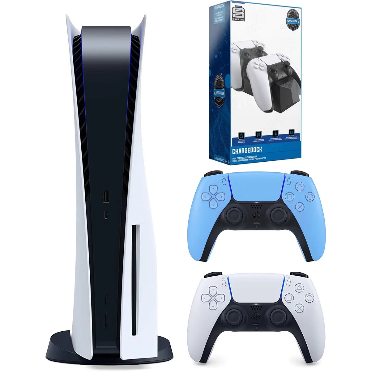 Sony Blue Bundle Playstation Version (Sony - Station Disc Extra with 5 PS5 Controller and Disc) Starlight Dual Charging