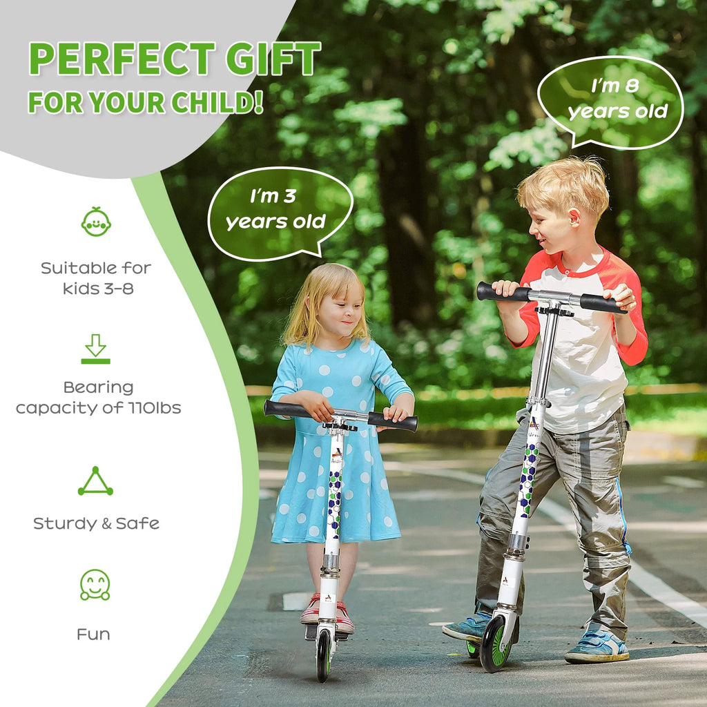 with Durable Push Adjustable Aosom Handlebar, Kids System, One-click Kickstand, Rider Kick and & Wheels Dual Folding Scooter for w/ Girls, Bearings, Sturdy Boys Brake White