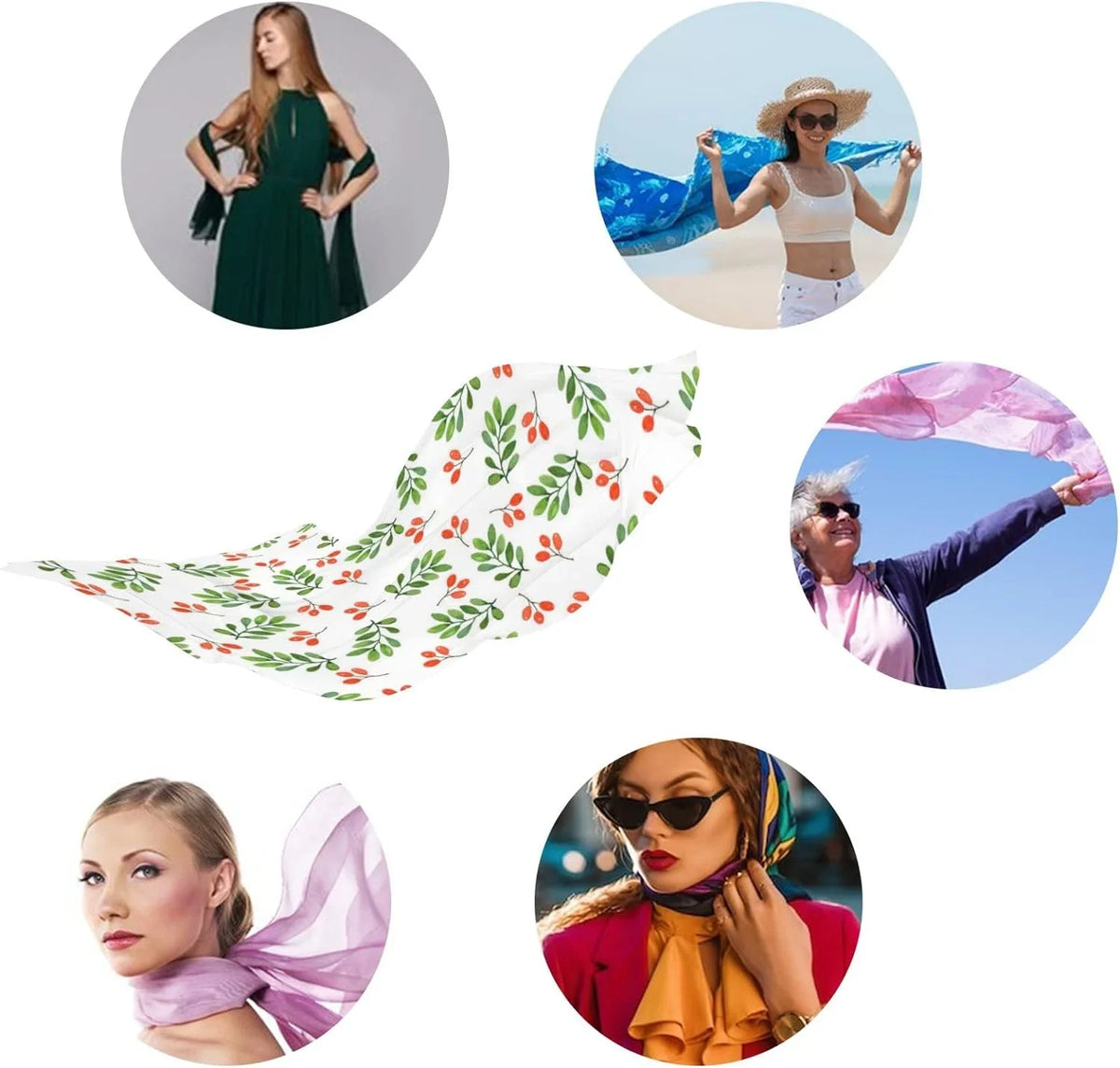 Scarf for Watercolor Neck Women Silk Shawl Pattern Lightweight Long Floral on Hyjoy White Girls Scarves Wrap