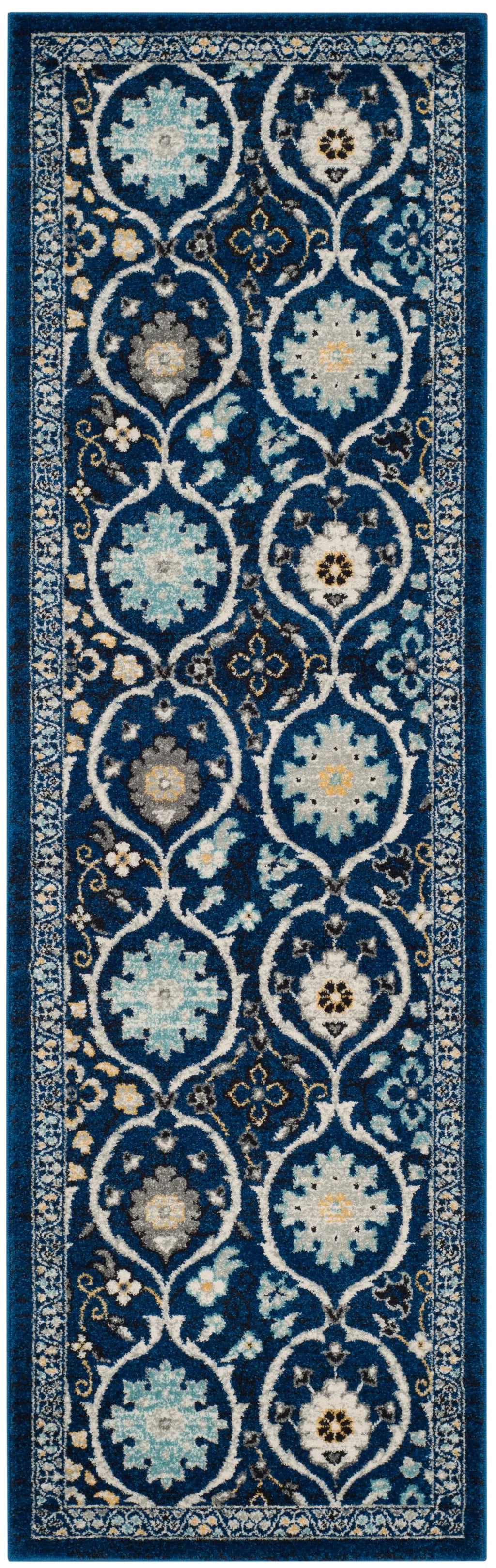 7' SAFAVIEH Charlotte x Floral Rug, Runner Geometric Evoke 2'2" Royal/Ivory,