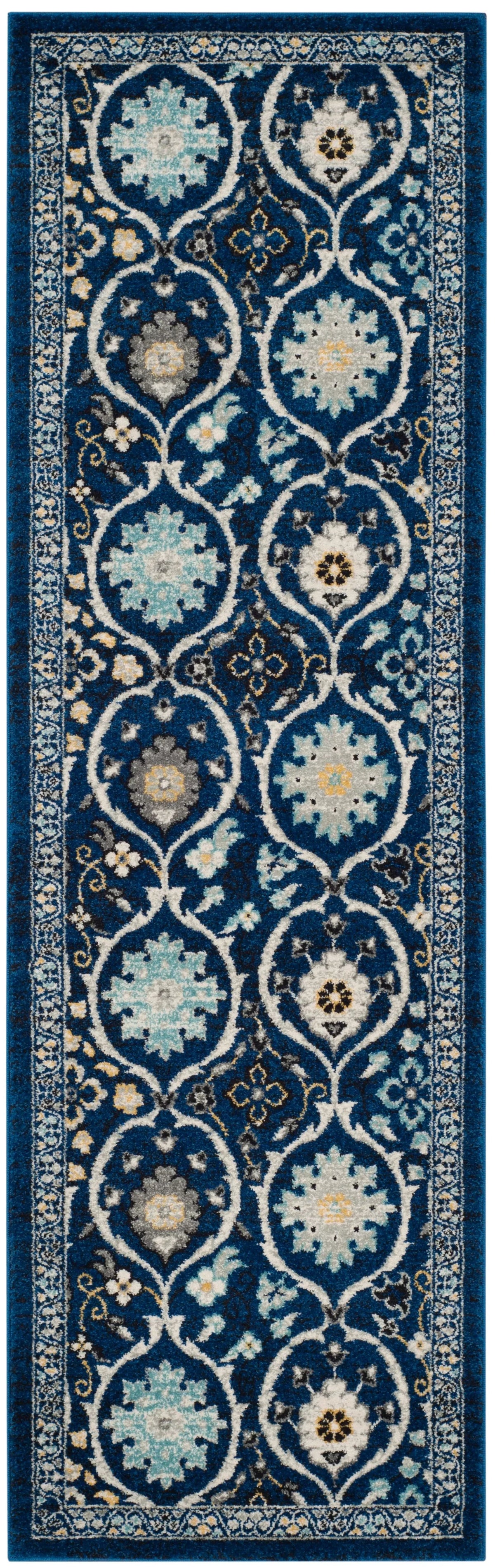 7' SAFAVIEH Charlotte x Floral Rug, Runner Geometric Evoke 2'2" Royal/Ivory,