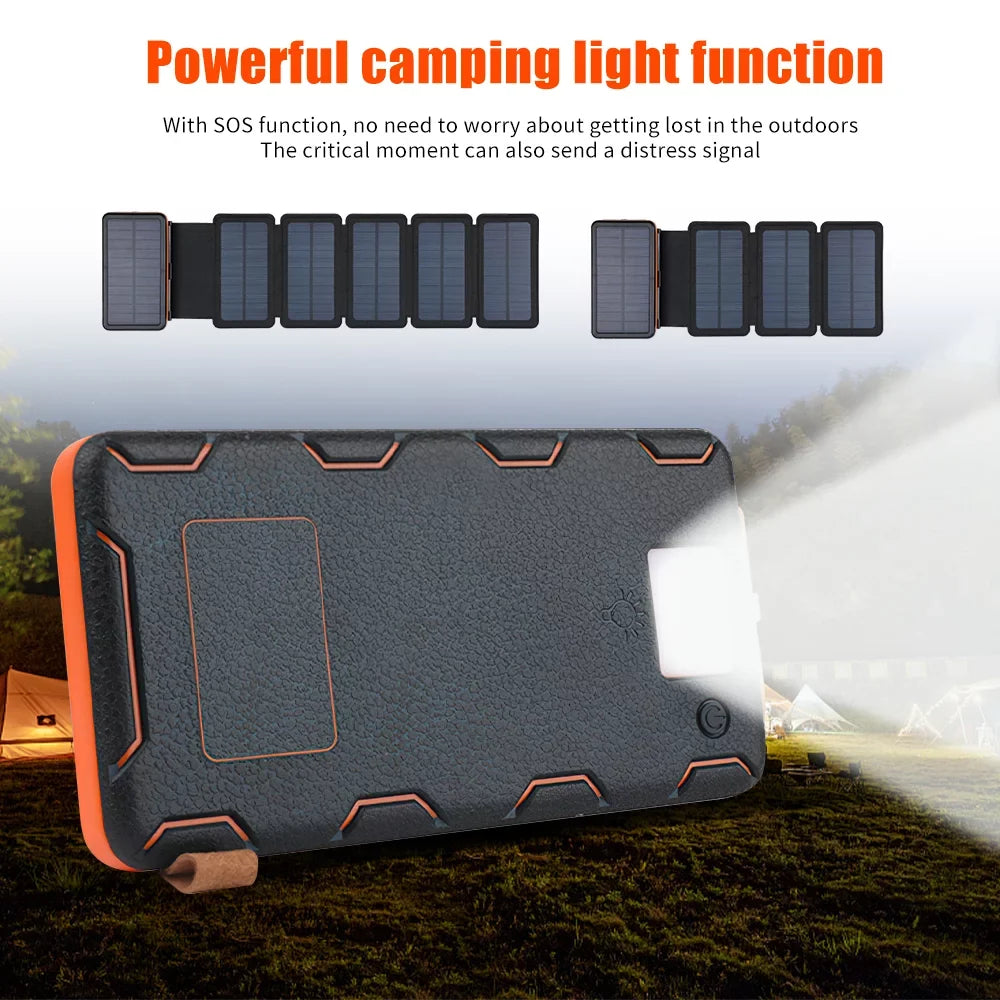 Portable Panel For Phone Battery Folding Charger Bank Power 26000mAh External Cell Solar Flashlight 6 with Solar