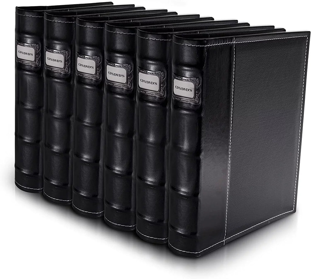 Organizer Blu Binder - for Rays, Capacity Storage Storage Black CDs, Pack DVDs, - Video Games - 6 Acid-Free - - Bellagio-Italia Binder Set - & Organizer Sheets Leather 288-Disc CD/DVD