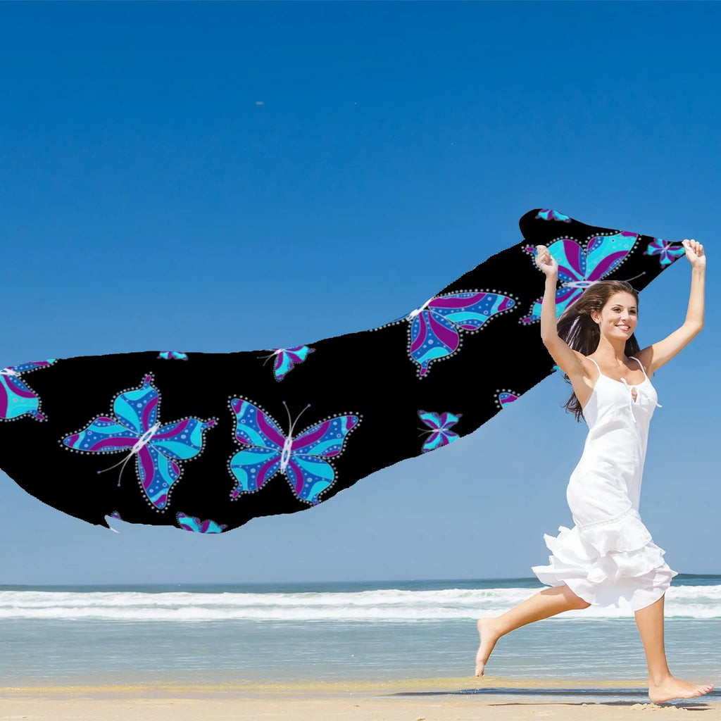 FREEAMG Long Different Butterflys Large Gift Oblong Neck Silk Shawls Women Wraps Headscarf Packed Scarf Sunscreen for Wraps Hair