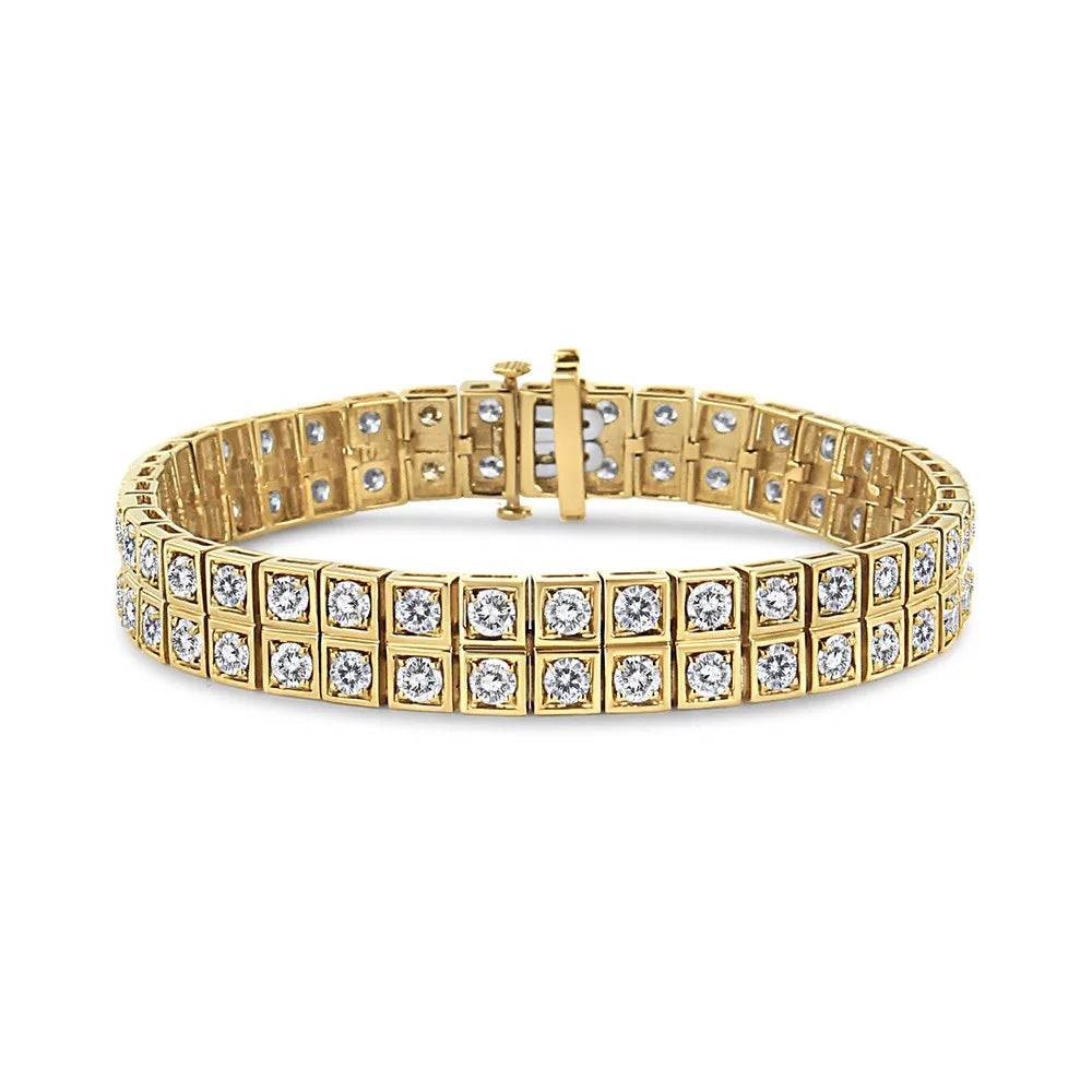Bracelet I1-I2 Inches Yellow - Link Round-Cut (K-L Tennis Gold Color, 10K Cttw Clarity) 8.00 Diamond 7.25" Two Row Square