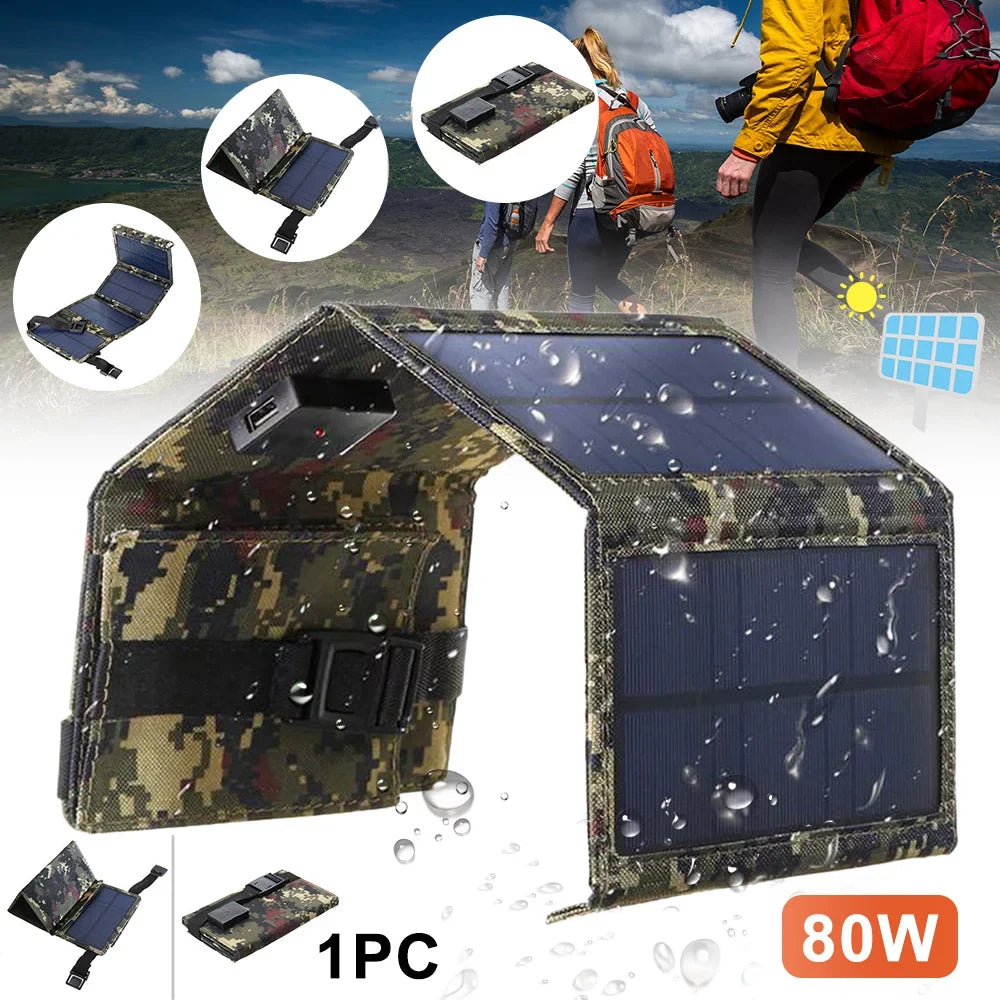 Panel Outdoor Bank Charger Solar Power Paddsun Phone 80W Camping Folding USA Hiking USB
