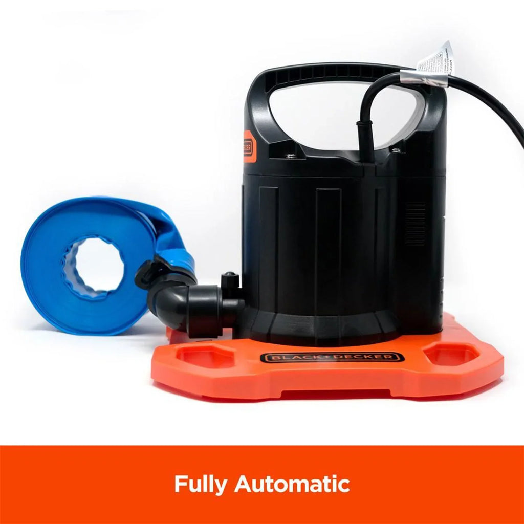 Submersible 1500 GPH Black+Decker Pump Hose with Pool Automatic Discharge Cover