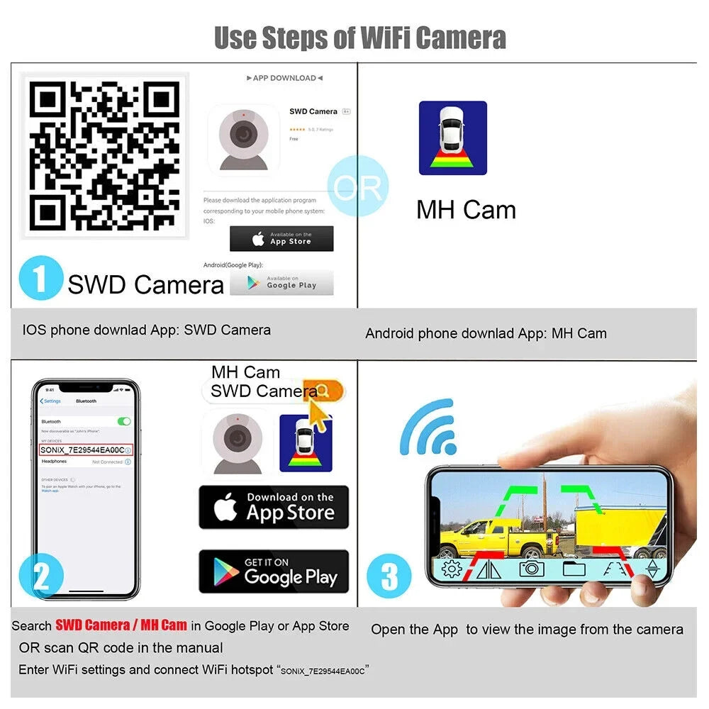 Front/Rear WiFi 9600mAh with Battery View, for Equipped Magnetic Camera, JLLOM Backup Wireless