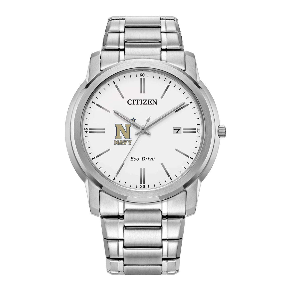 Watch Silver Citizen Steel Watch Stainless Men's White Eco-Drive Navy Dial Midshipmen