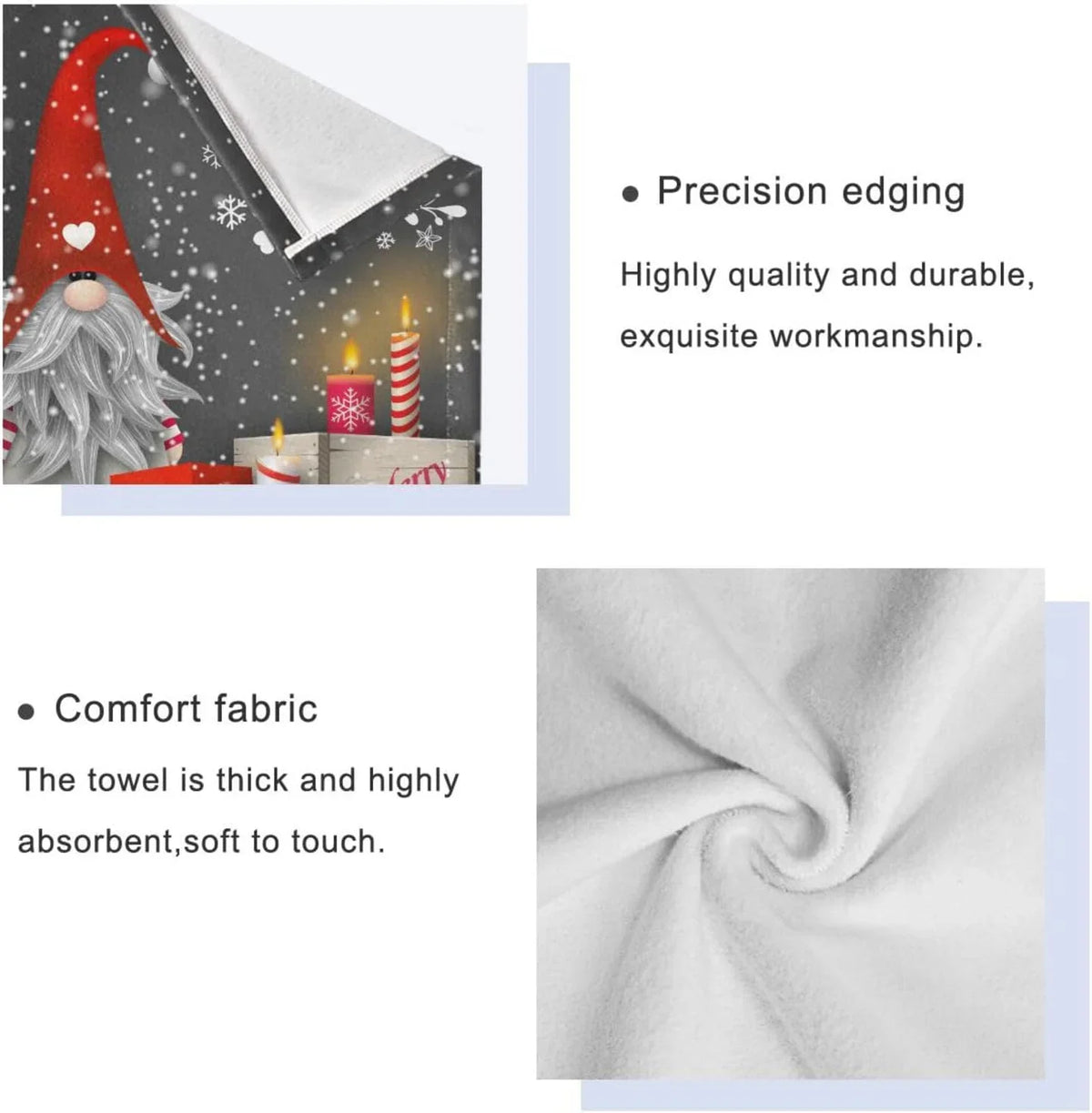Absorbent of Hand Towel and Washcloth Soft Gnome Bath Towels 3, Set Spa Christmas Gym Towel, with Wellsay Bathroom Towel Hotel for Highly
