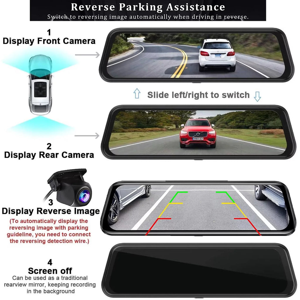 Mirror Vision, Cam WDR Camera, Parking Waterproof FHD Erago Full Moniter Backup Night Screen G-Sensor, , and for Touch Front Rear Rear Camera, 1080p View Dash Car