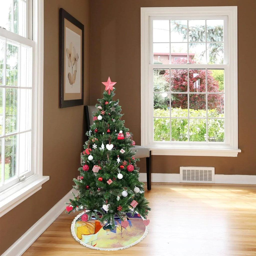 Decor All Mat Wellsay Tree Landscape Xmas Slim Boats inch, with Farmhouse Season Sea Wedding Party for Tree Decorations Christmas Tree Ornaments Skirt 30 Tassel Holidays Fishing