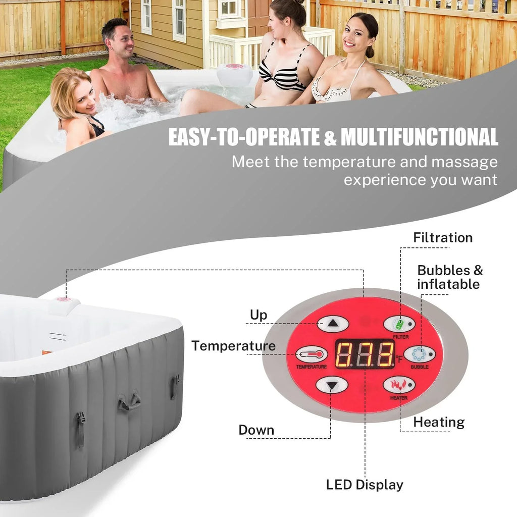 Hot Capacity Home Hidden 73''Inflatable Lockable with Storage Hot Spa 910L Jets, Person 130 Outdoor for Tub, 104℉, Max Indoor Mat, Tub Massage 6 Bag, Cover, Machine,