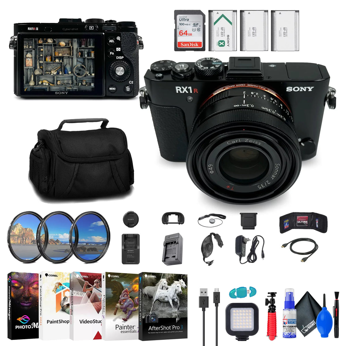 More + Digital Camera II Sony DSC-RX1R Cyber-shot Card + 64GB + Kit Filter